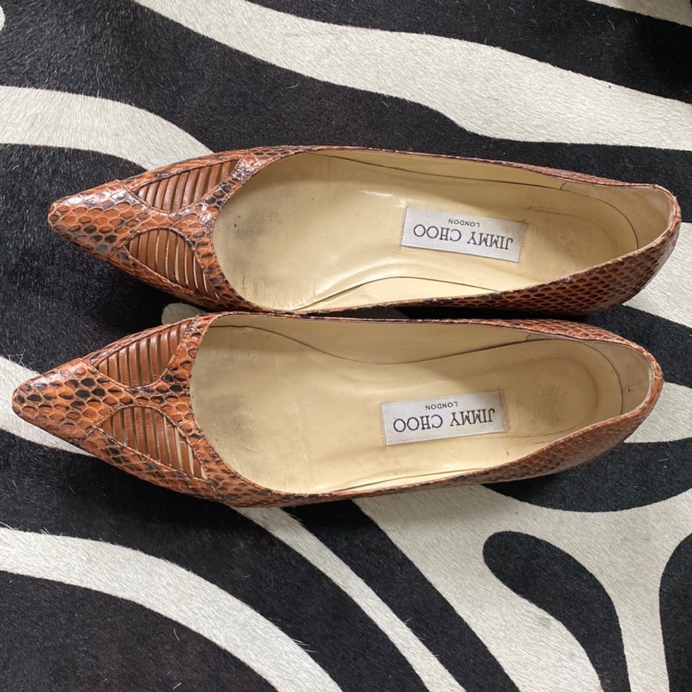 Brown snakeskin Jimmy Choo flat in size 7.5.